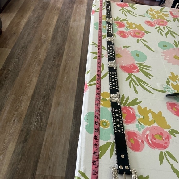 Genuine, leather ladies bling out black belt with rhinestone, cowboy boot detail - Picture 6 of 10